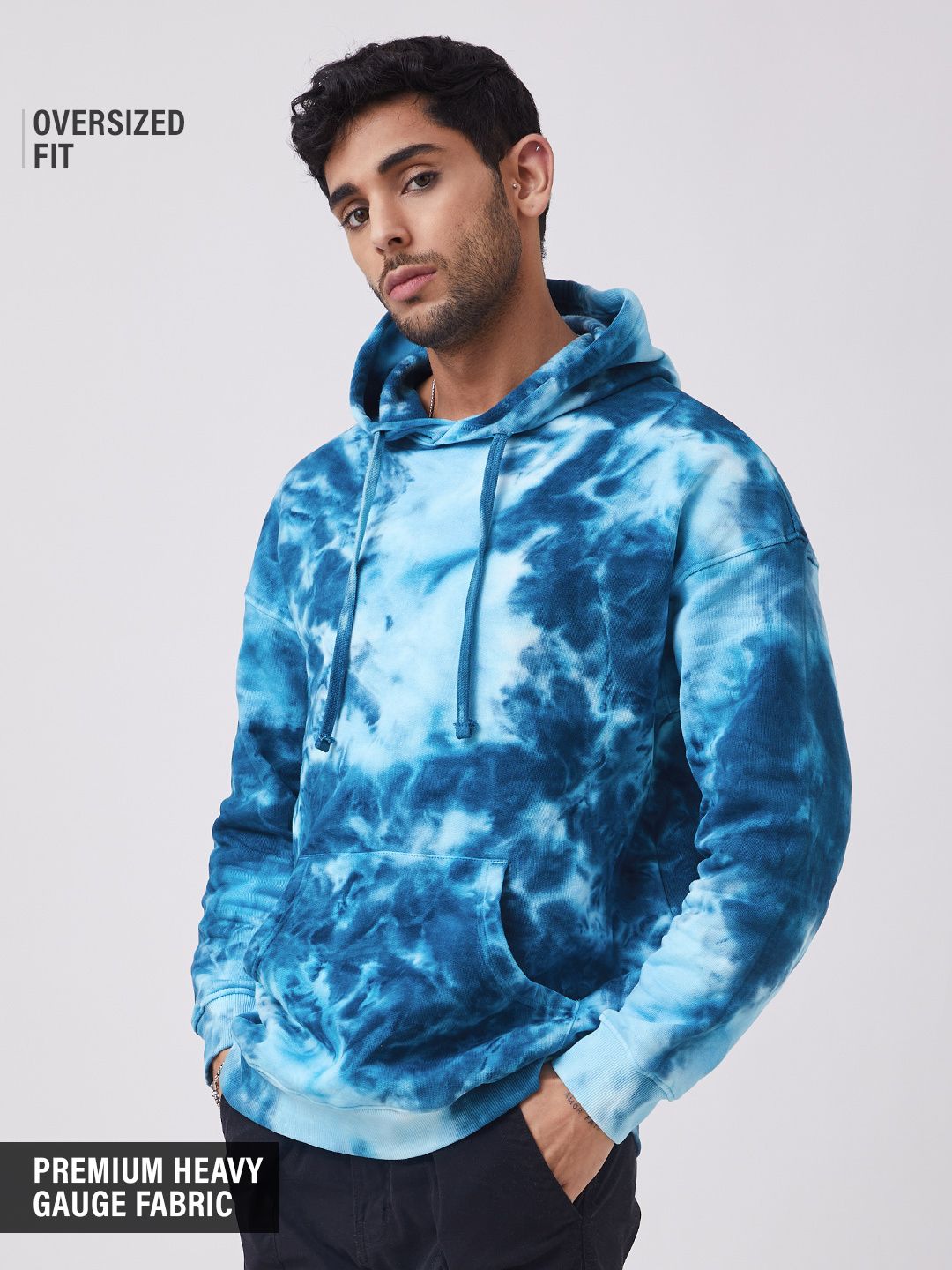 Tie Dye: Electric Blue Men Oversized Hoodies