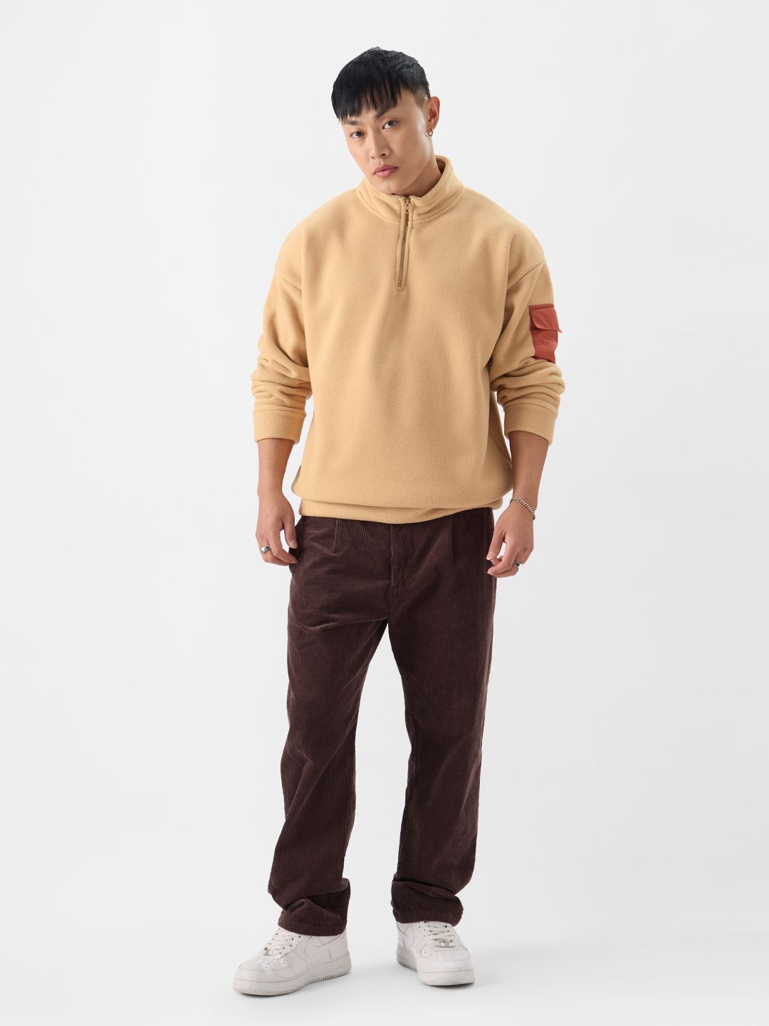 Zip-Up: Beige Men Oversized Sweatshirts price