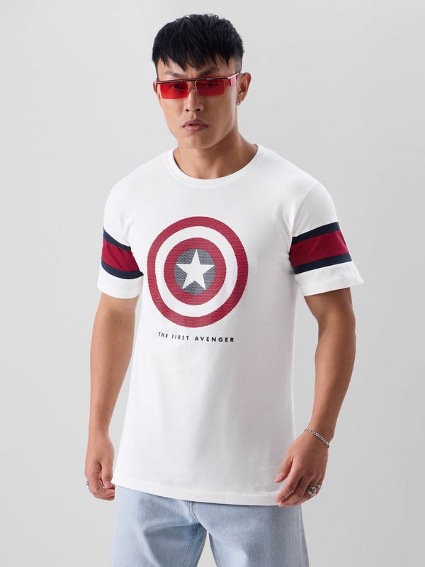 Cotton Soul Maglietta Uomo Captain America - Marvel Con, Colore Sand, Cotone Morbido, Licenza Ufficiale