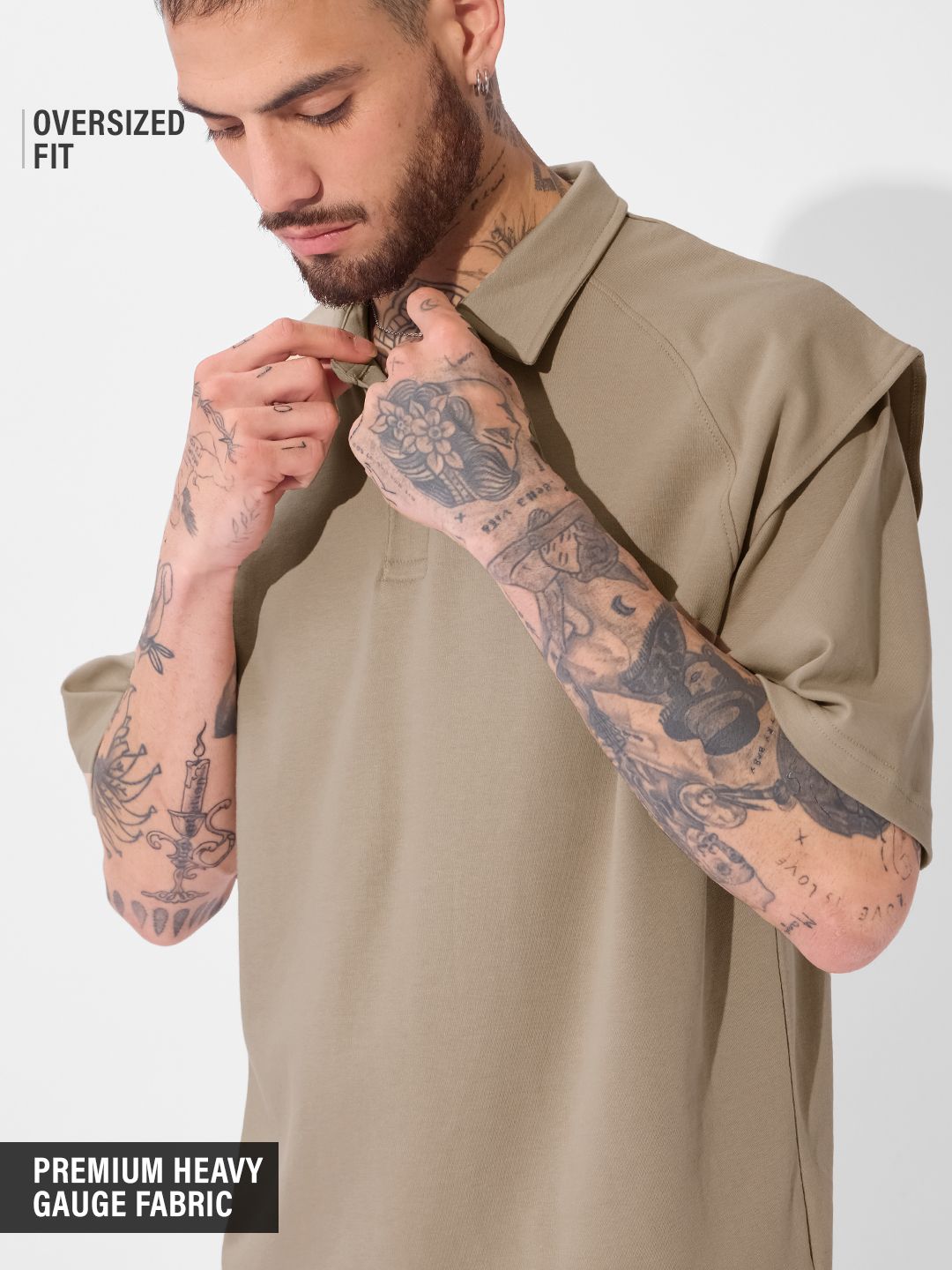 Korean Polo: Beige Oversized Polos