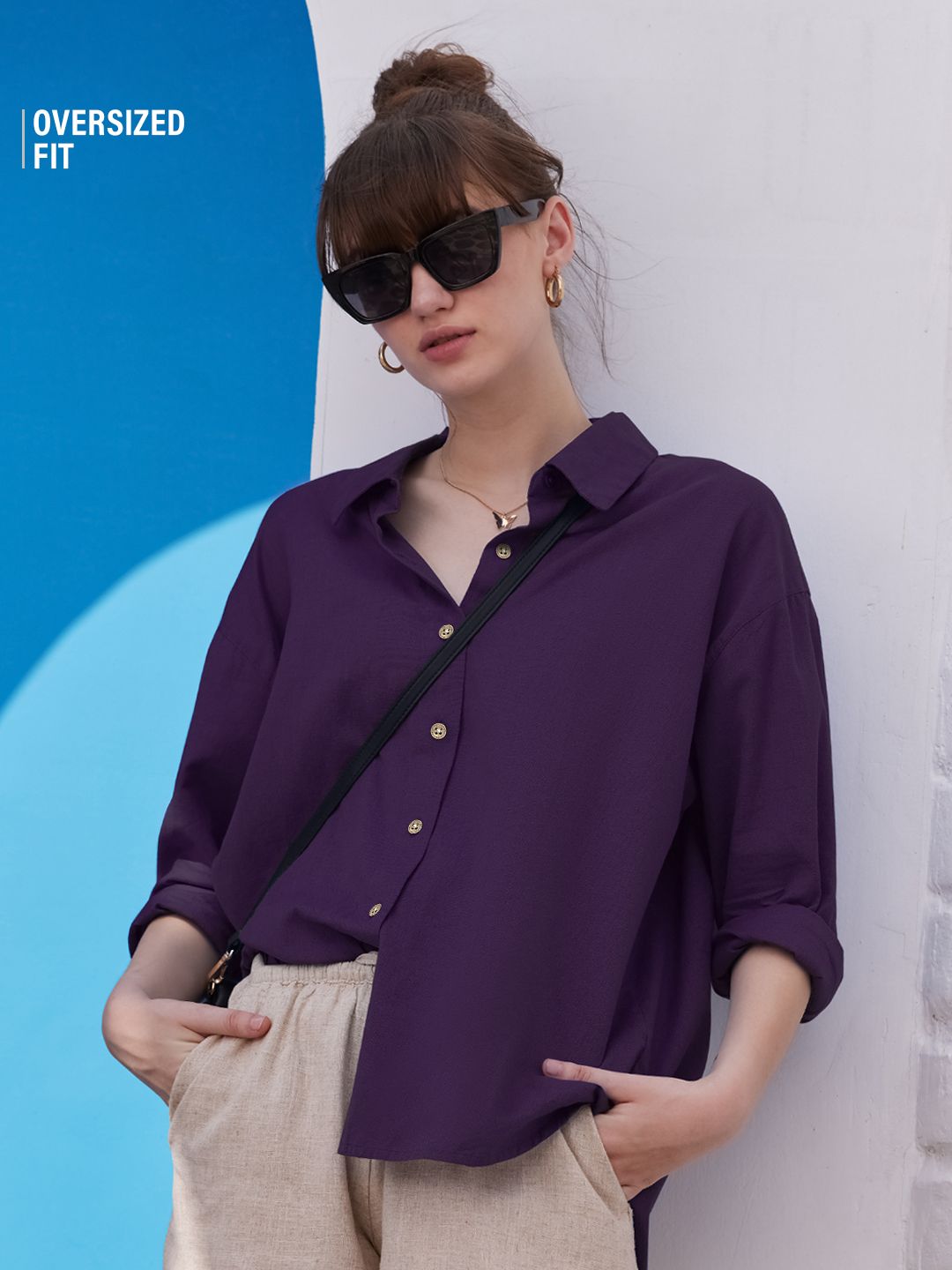 Cotton Linen Shirt: Royal Purple Women Boyfriend Shirts Online