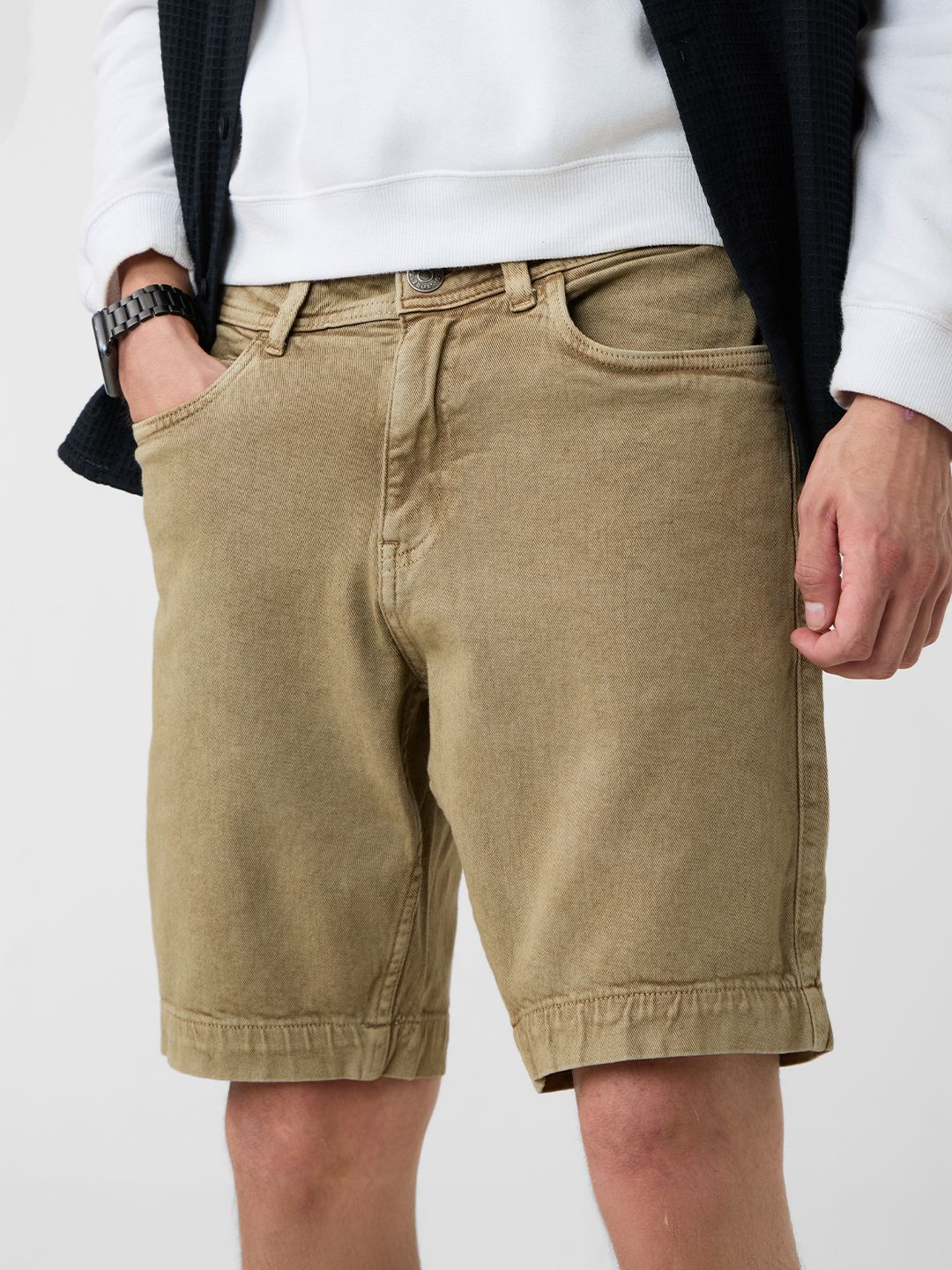 Denim: Faded Brown Men Denim Shorts price
