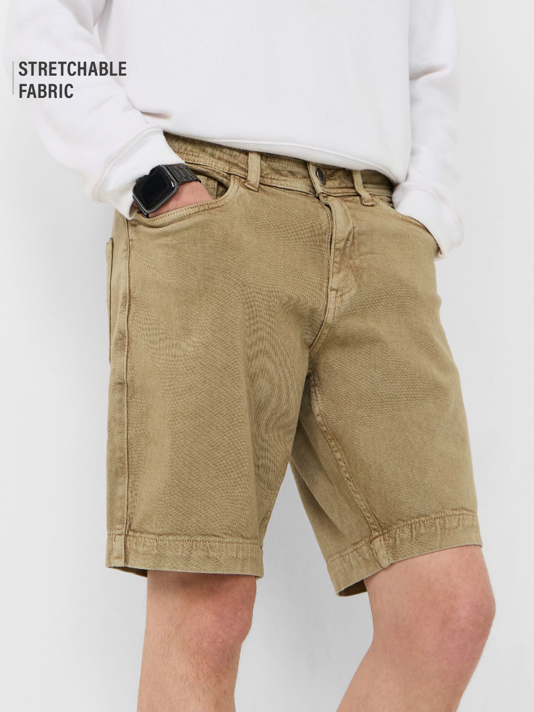 Denim: Faded Brown Men Denim Shorts