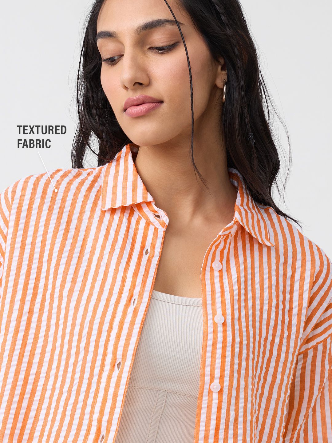 Textured Stripes: Tangerine Women Cropped Shirts online