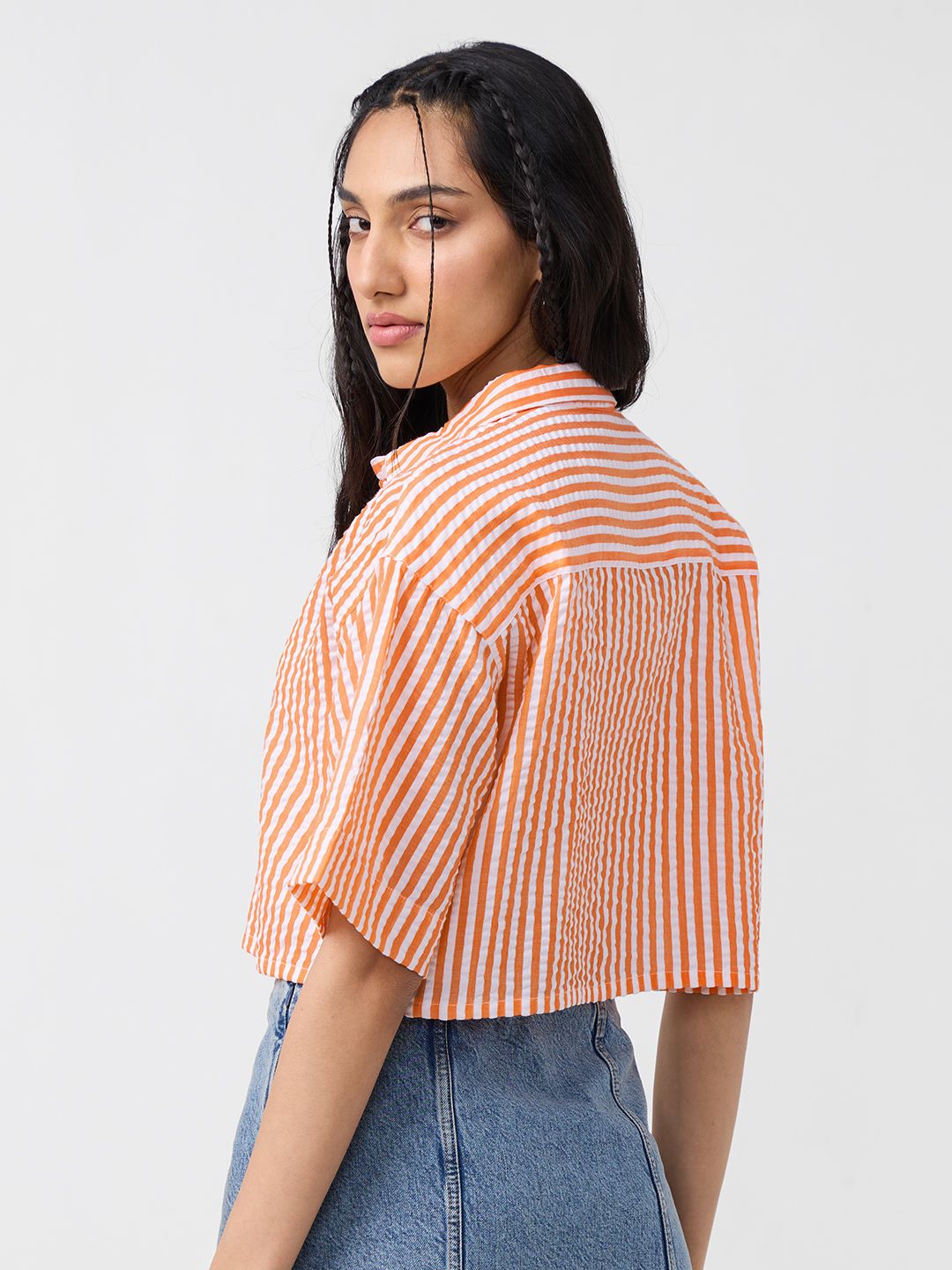 Buy Textured Stripes: Tangerine Women Cropped Shirts