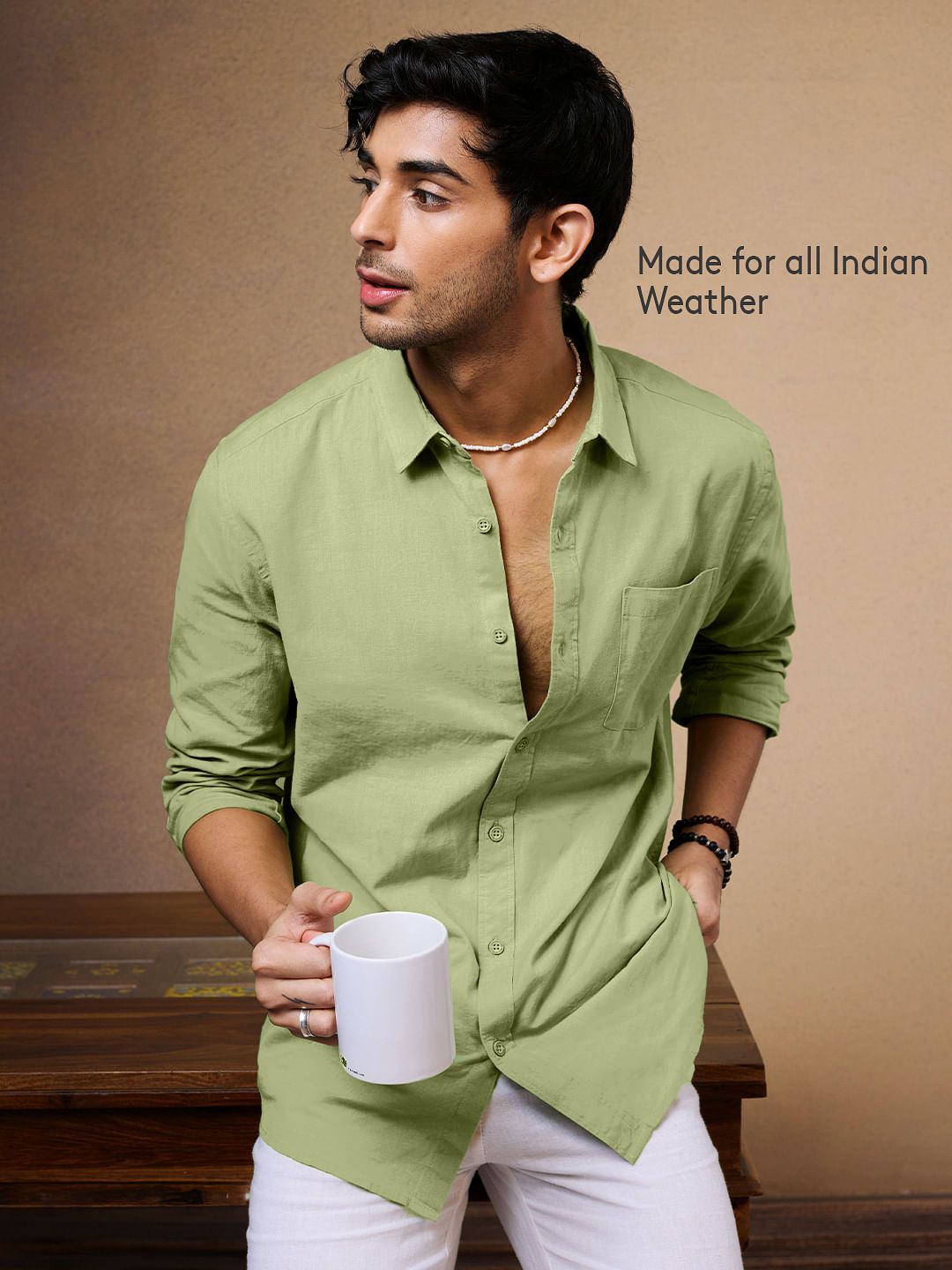 Cotton Linen: Pastel Lime Cotton Linen Shirts Online