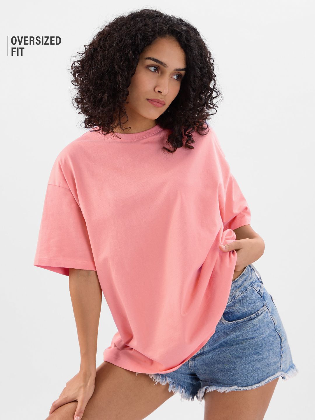 Street Solids: Salmon Pink Women Oversized T-Shirts