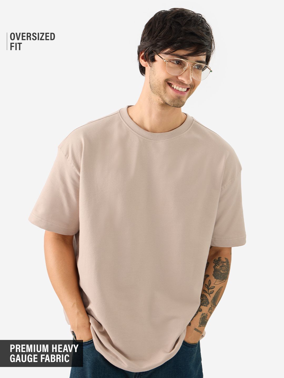 Solids: Beige Oversized T-Shirts