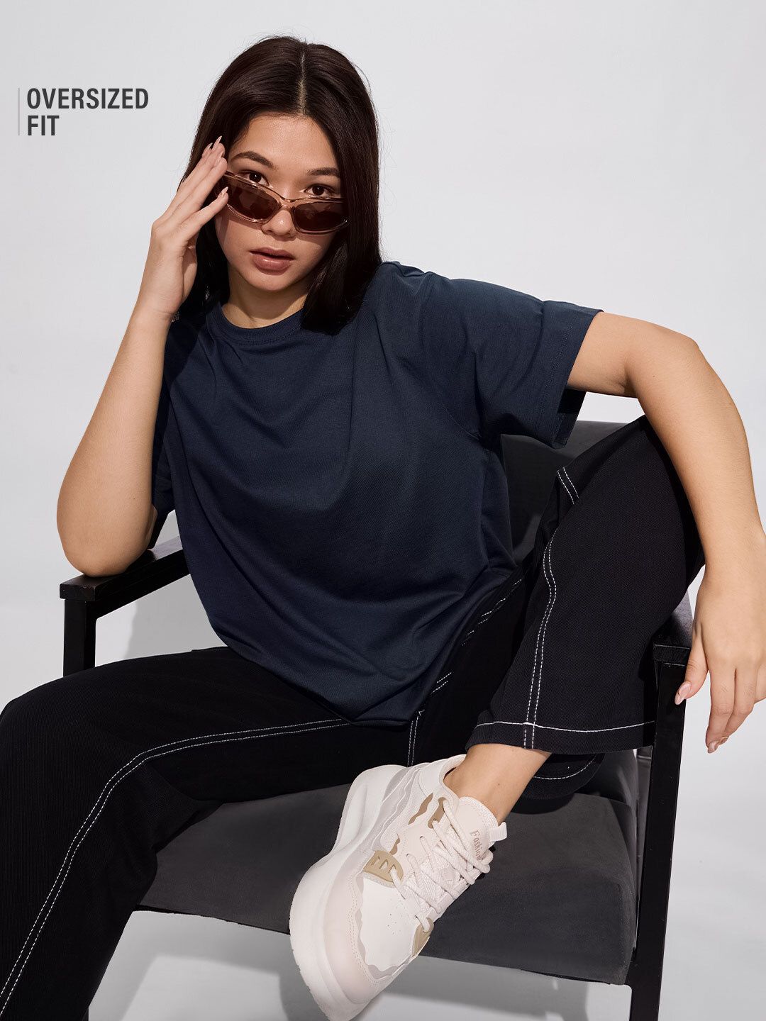 Street Solids: Navy Women Oversized T-Shirts