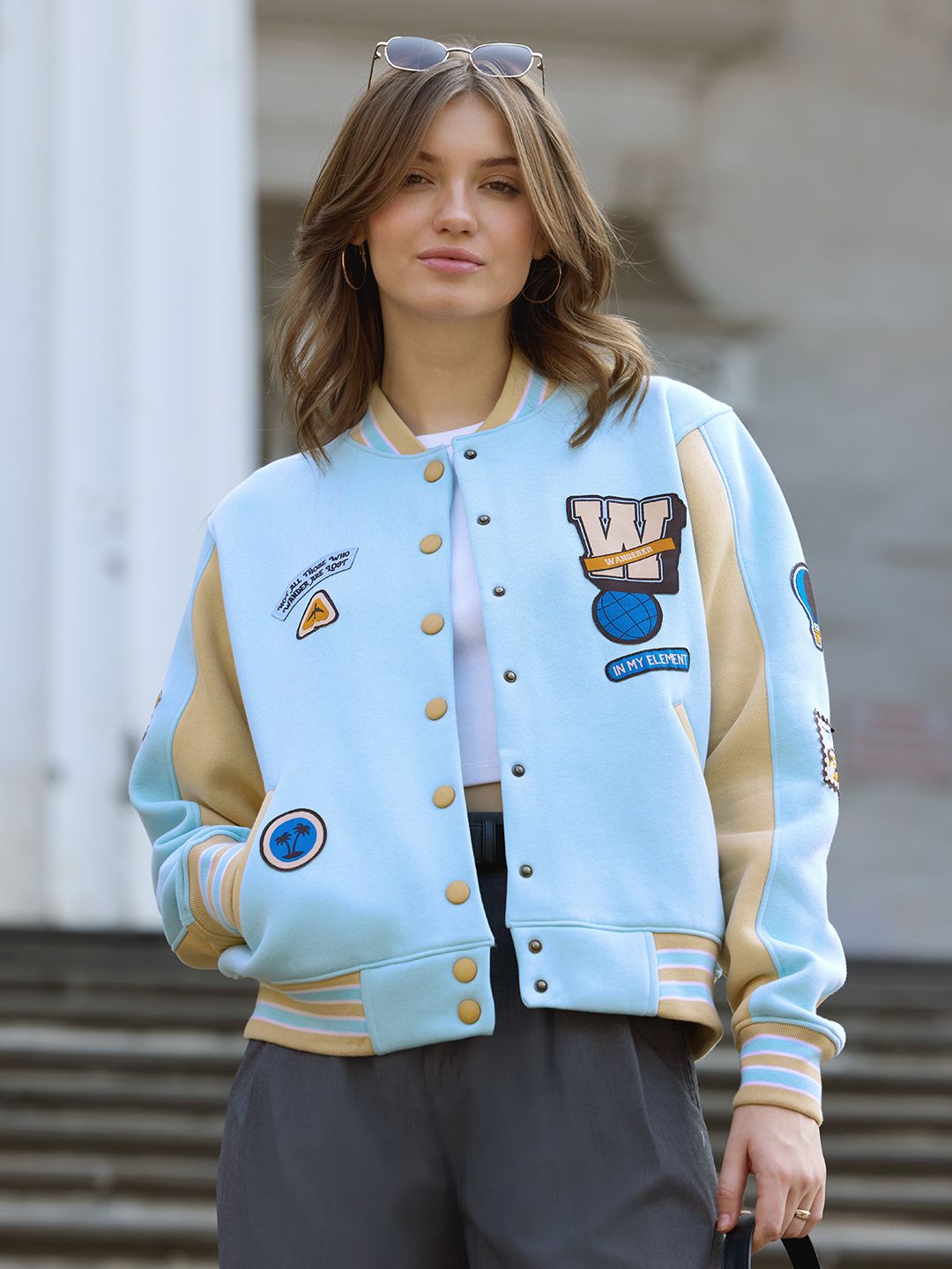 TSS Originals: Wanderlust Life Women Oversized Varsity Jackets online