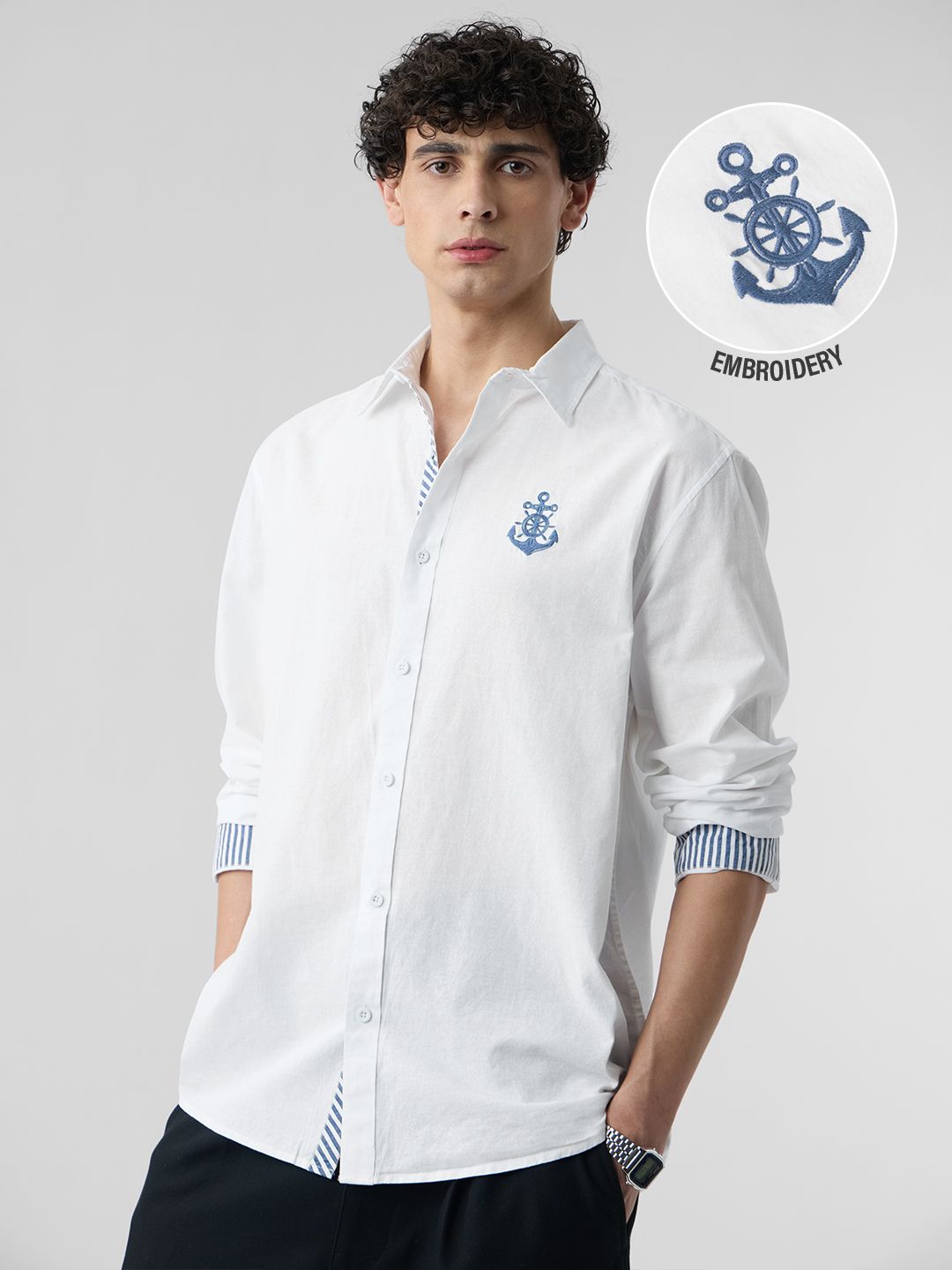 Cotton Linen: Anchor Crest Cotton Linen Shirts Online