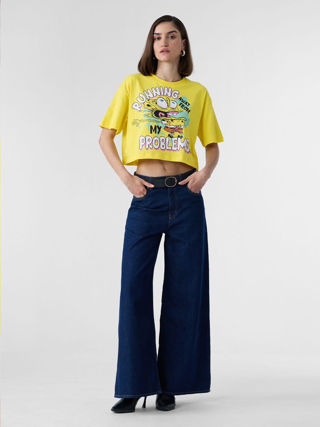 SpongeBob: Running Away Women Oversized Cropped T-Shirts price