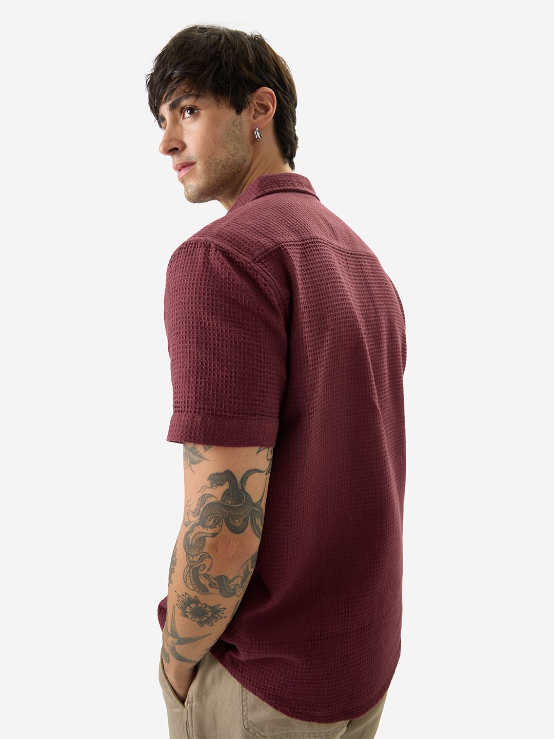 Buy Solids: Burgundy Men Textured Shirts