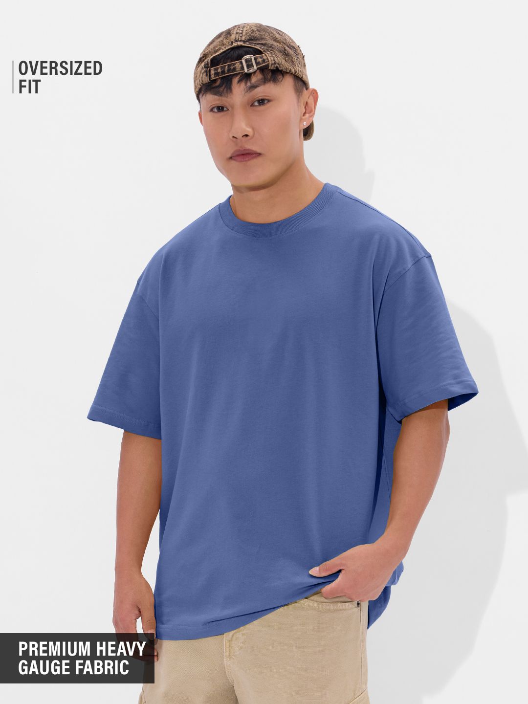 Solids: Denim Blue Oversized T-Shirts