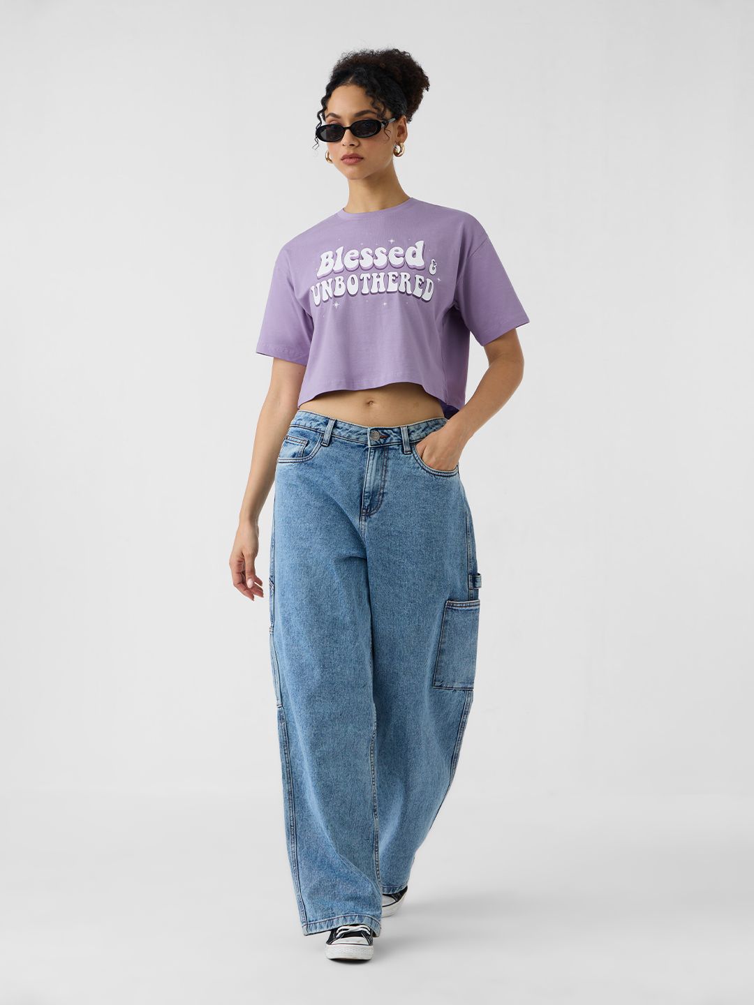 TSS Originals: Blessed And Unbothered Women Oversized Cropped T-Shirts price