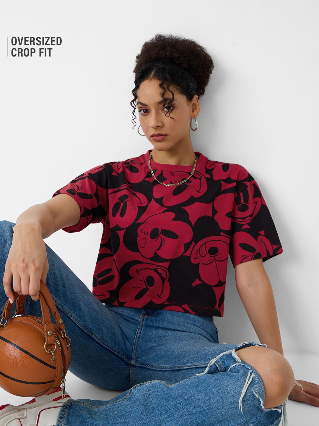 Disney: Mickey Faces Women Oversized Cropped T-Shirts
