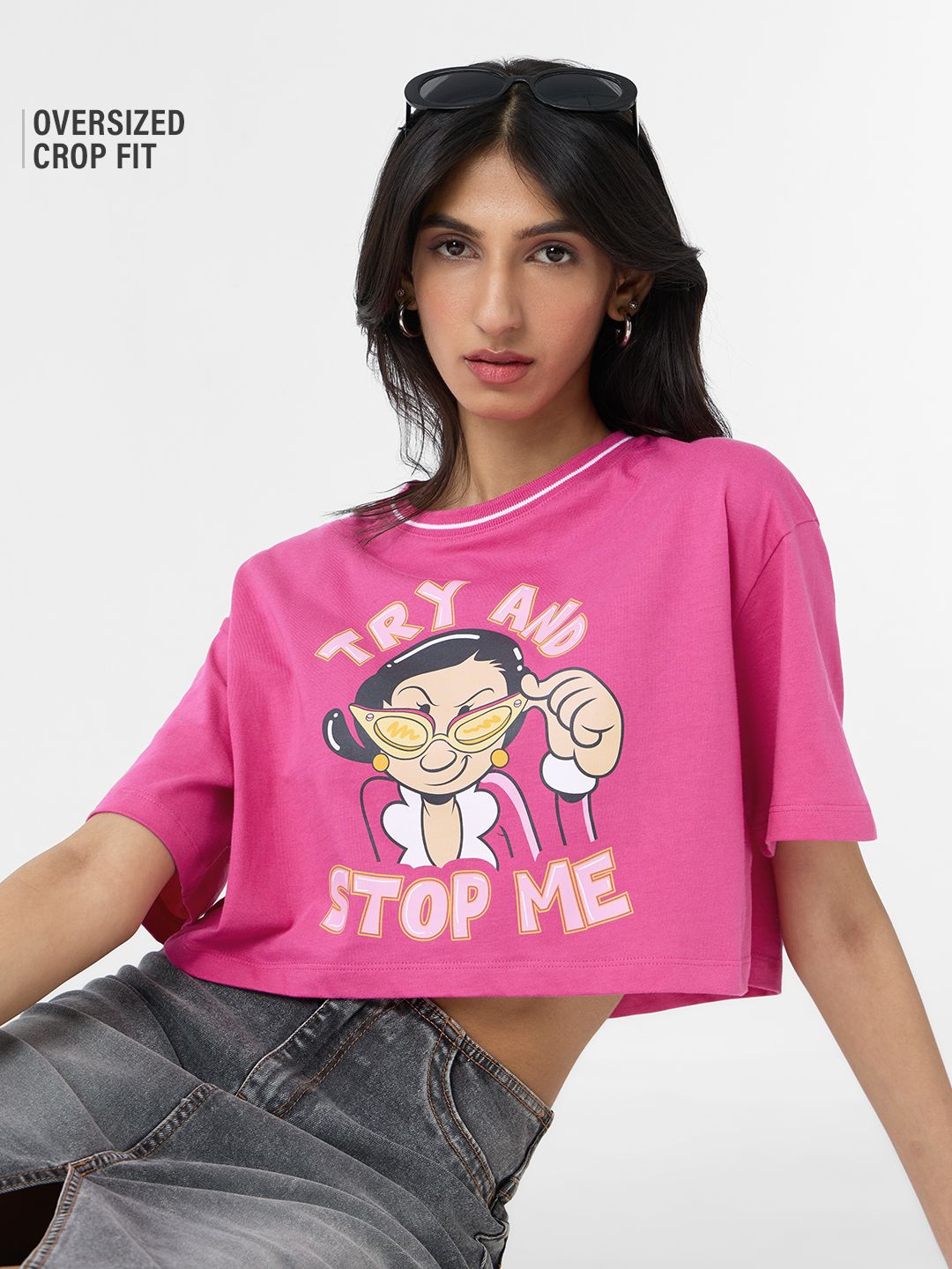 Popeye: Try And Stop Me Women Oversized Cropped T-Shirts