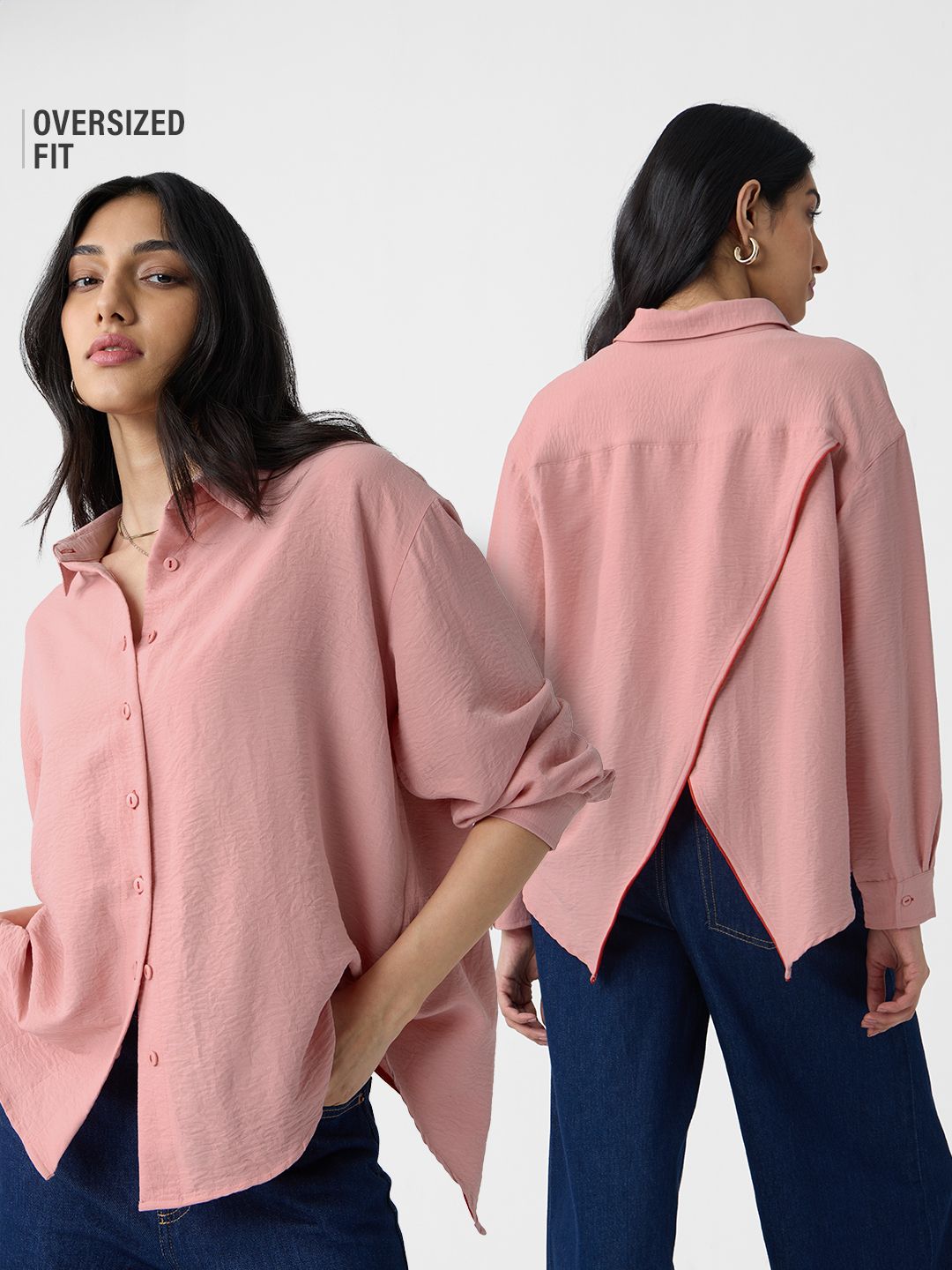 Textured Shirt: Rose Pink Women Boyfriend Shirts Online