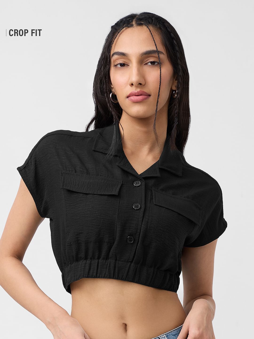 Textured Crop Top: Black