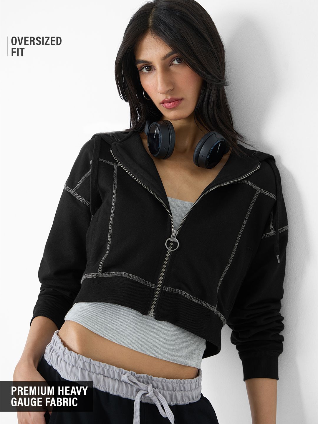 Buy TSS Originals Black Oyster Women Cropped Oversized Hoodies