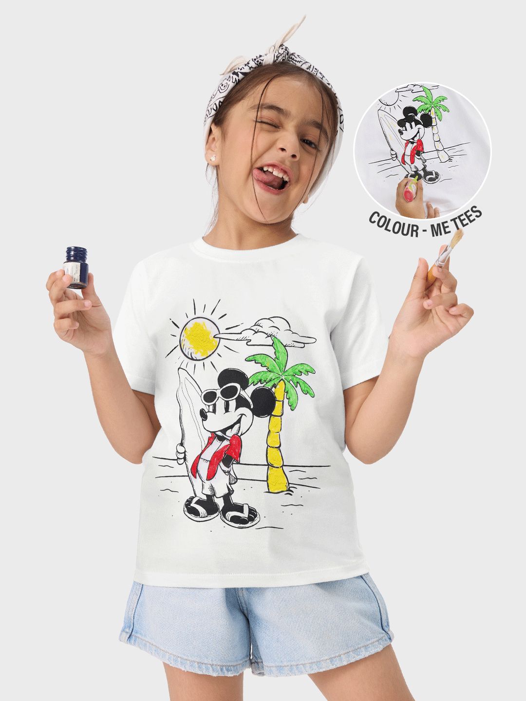 Colour-me Tee (Mickey Adventure) - with FREE Fevicryl 3D Colours Girls Cotton T-Shirts (2-8 Yrs) price