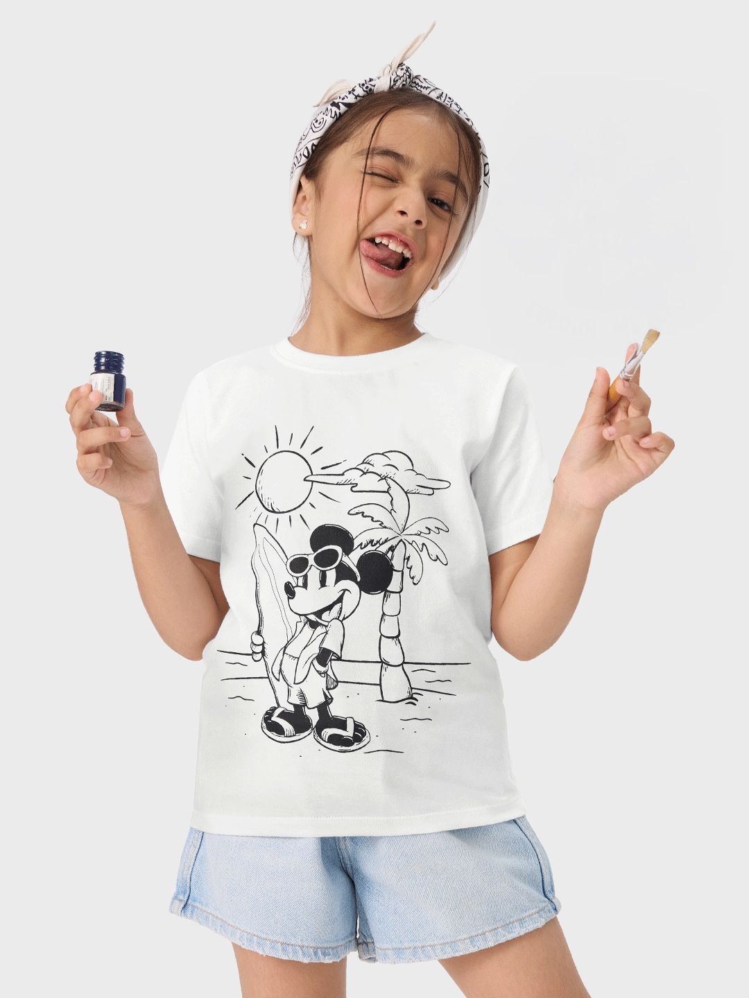 Colour-me Tee (Mickey Adventure) - with FREE Fevicryl 3D Colours Girls Cotton T-Shirts (2-8 Yrs) online