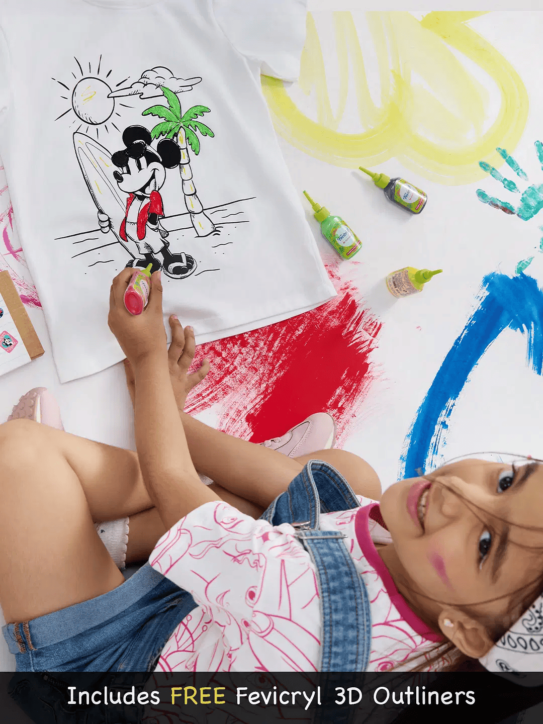 Colour-me Tee (Mickey Adventure) - with FREE Fevicryl 3D Colours Girls Cotton T-Shirts (2-8 Yrs) Online