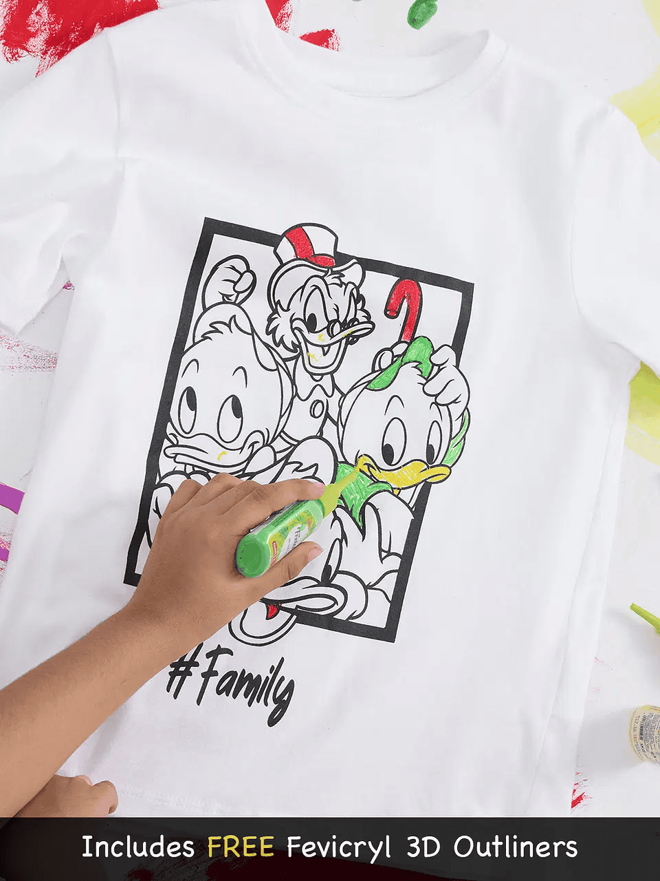Colour-me Tee (Donald & Family) - with FREE Fevicryl 3D Colours Young Boys Cotton T-Shirts (8-14 Yrs) Online