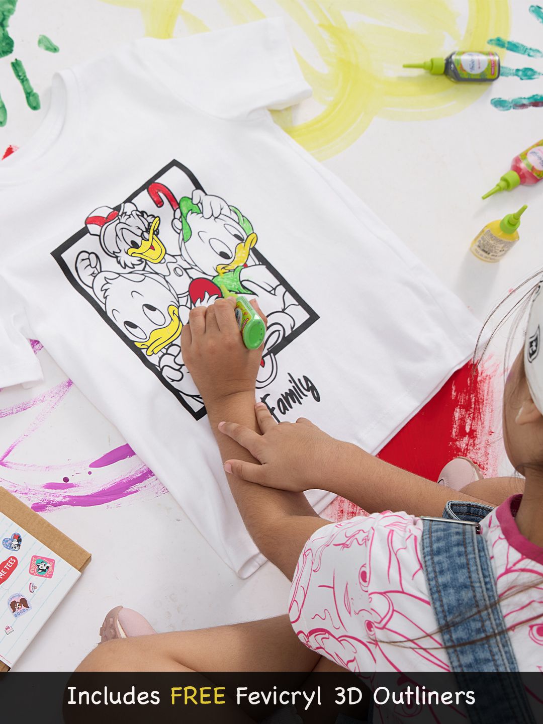Colour-me Tee (Donald & Family) - with FREE Fevicryl 3D Colours Girls Cotton T-Shirts (2-8 Yrs) Online