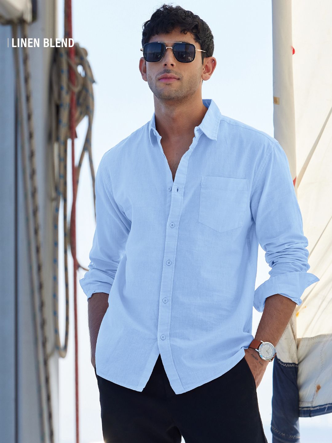 Cotton Linen: Cerulean Sky Cotton Linen Shirts