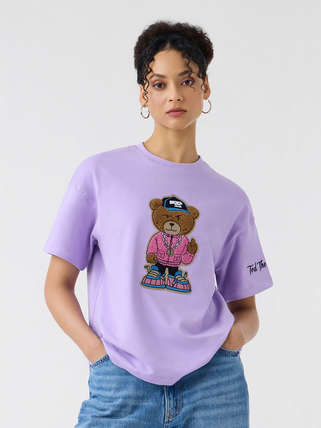 Ted The Stoner: Lilac Women Oversized T-Shirts price