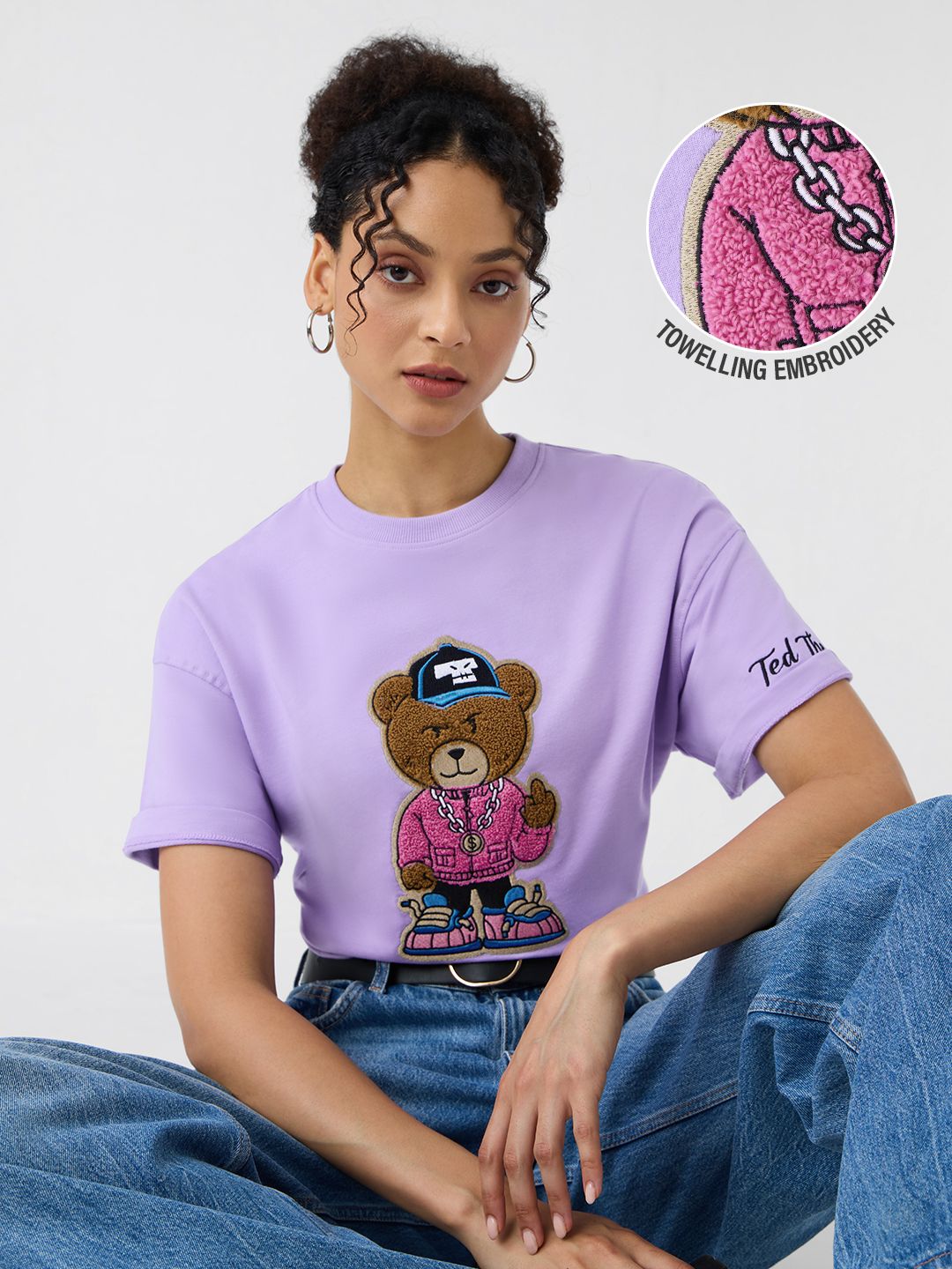 Ted The Stoner: Lilac Women Oversized T-Shirts online