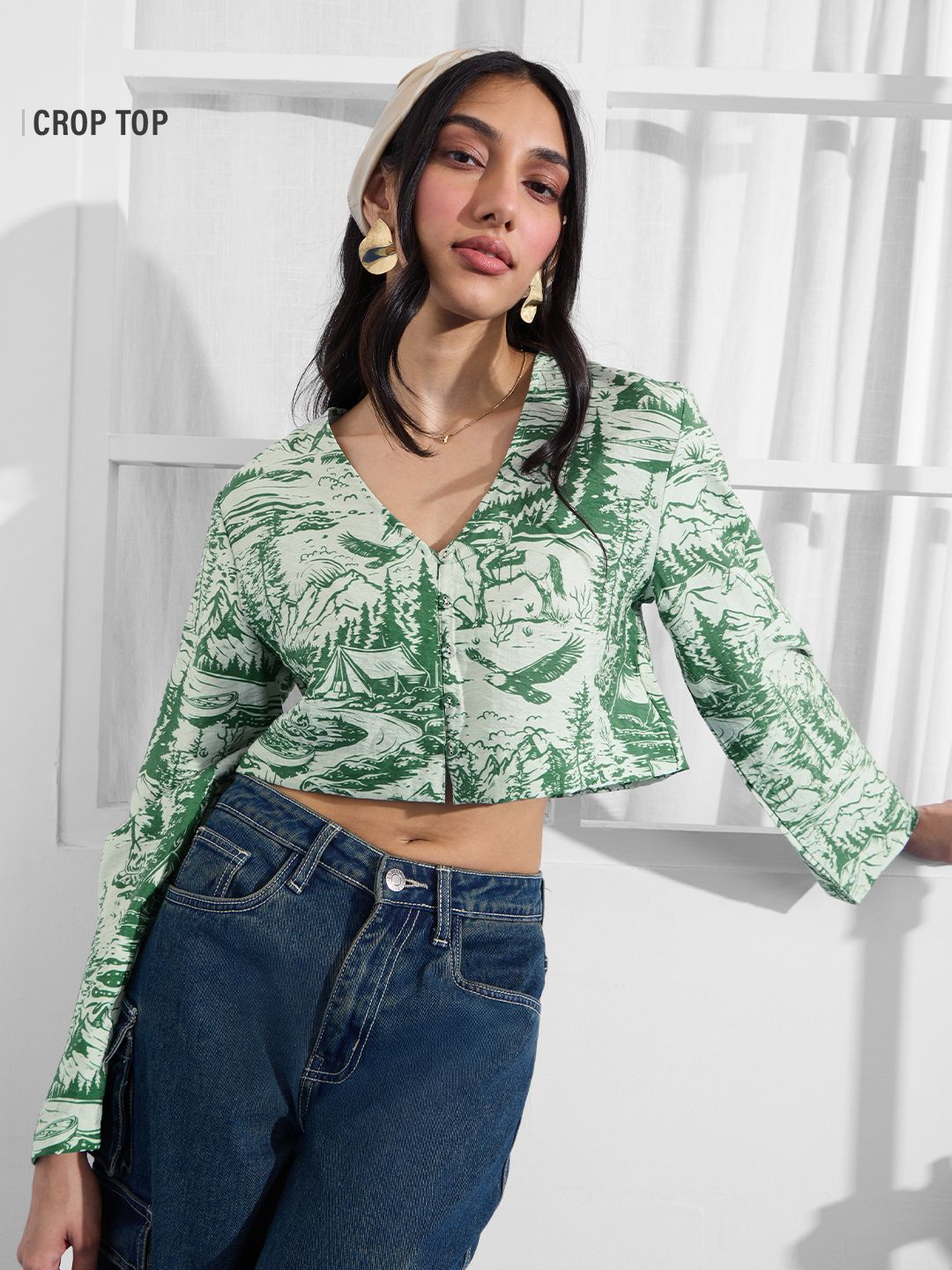 Crop-Top: Green Forest Women Cropped Tops Online