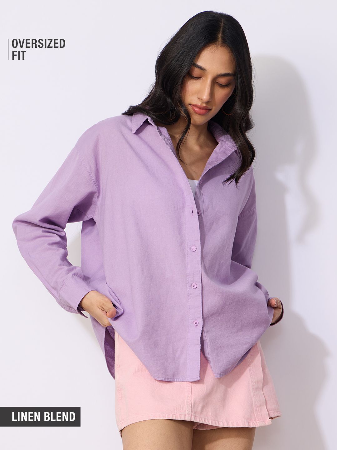 Cotton Linen Shirt: Lavender Women Boyfriend Shirts Online