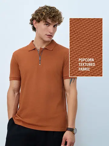 Textured Polo: Burnt Orange undefined Online