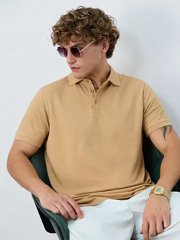Textured Polo: Biscotti undefined Online