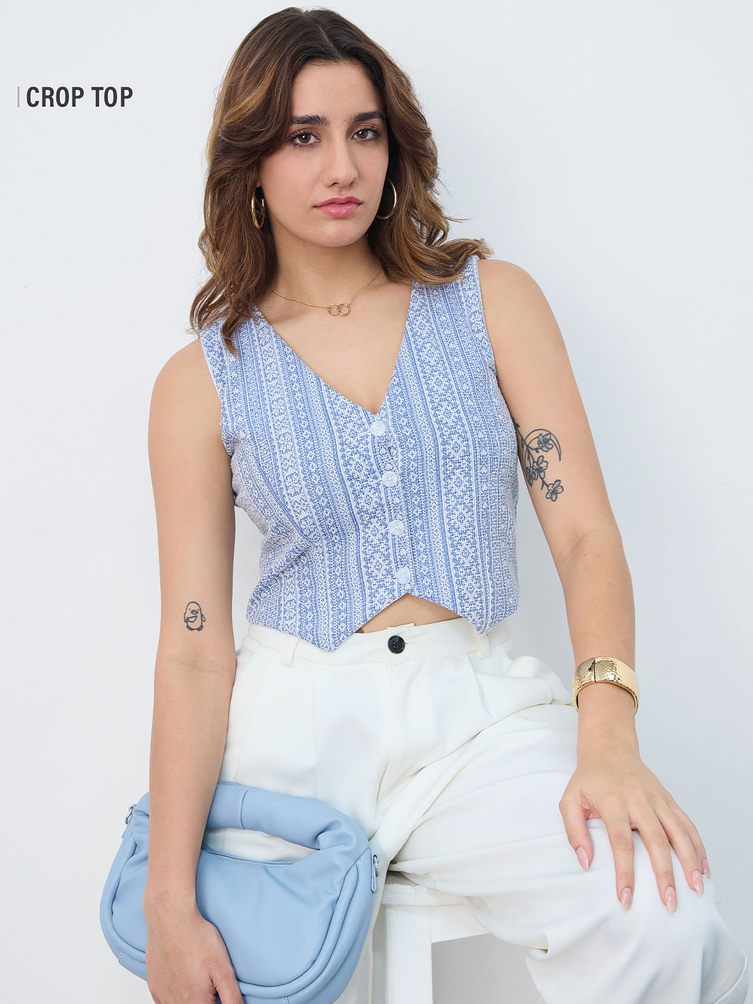 Linen Blend Top: Aztec