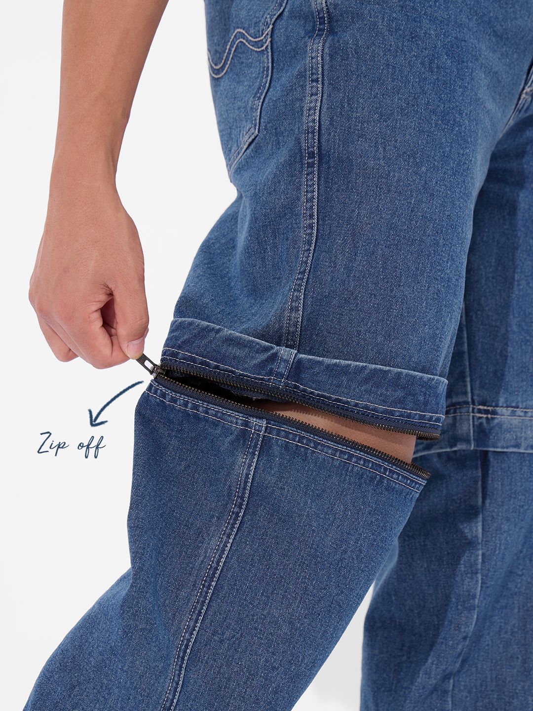 Lars Denim Short Convertible Zip Jean in Classic Blue
