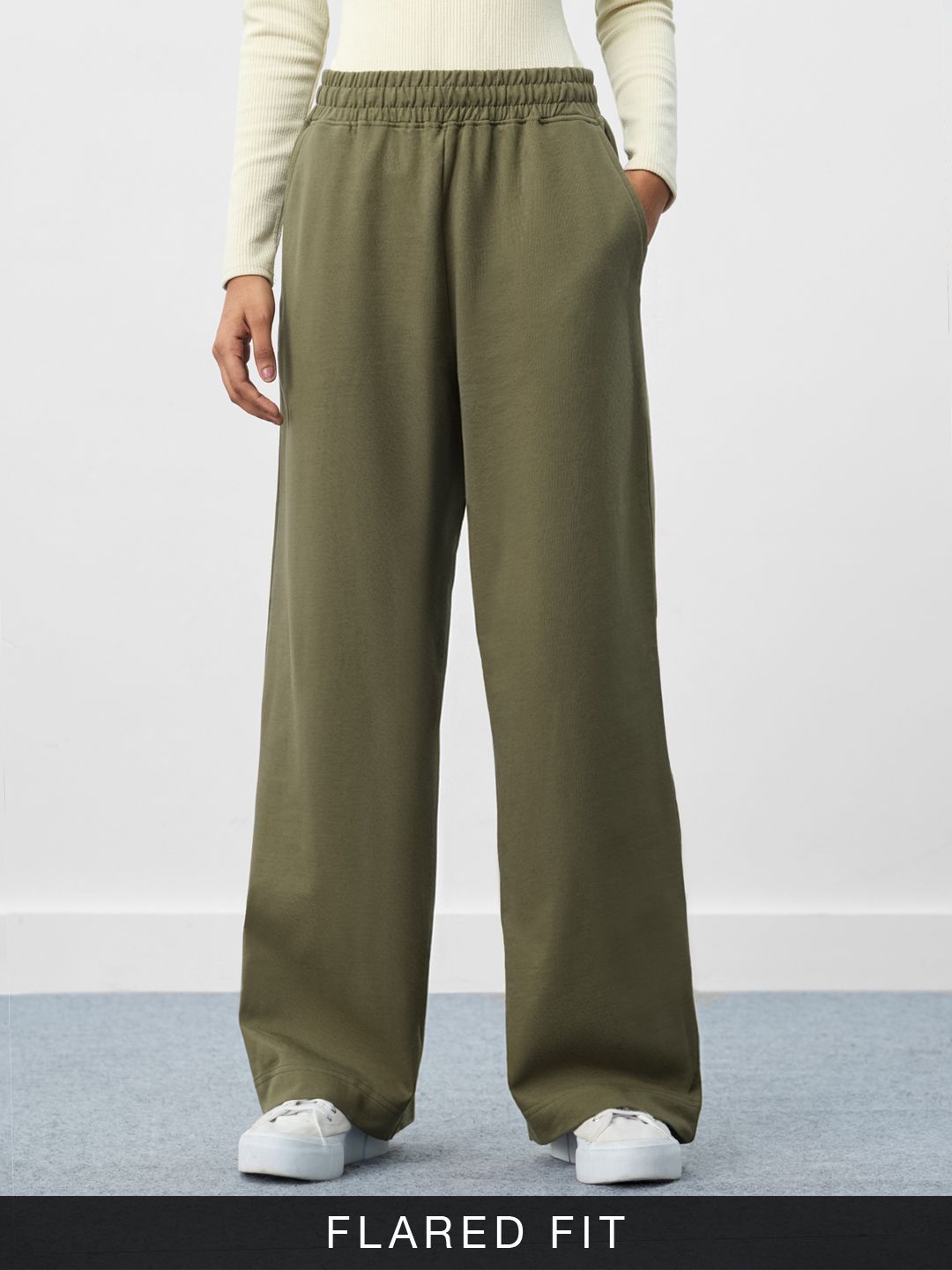 Flared Joggers: Hunter Green Women Flared Joggers Online