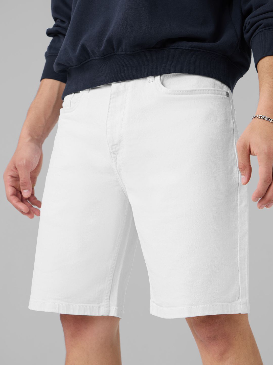 Denim Shorts: Ivory White Men Denim Shorts