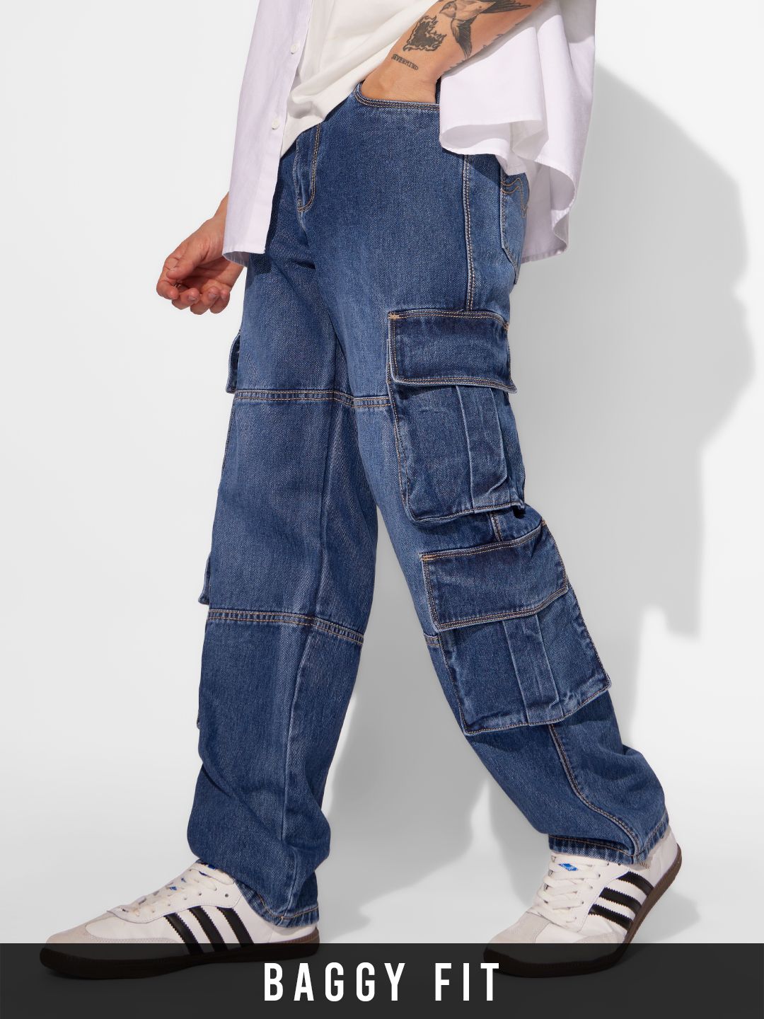 Denim: Blue Wash (Baggy Fit) Men Jeans price