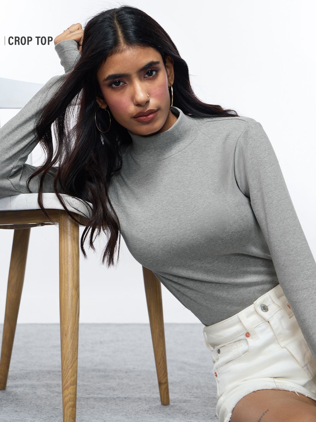 Buy Ribbed top: Grey Melange Women Top Online