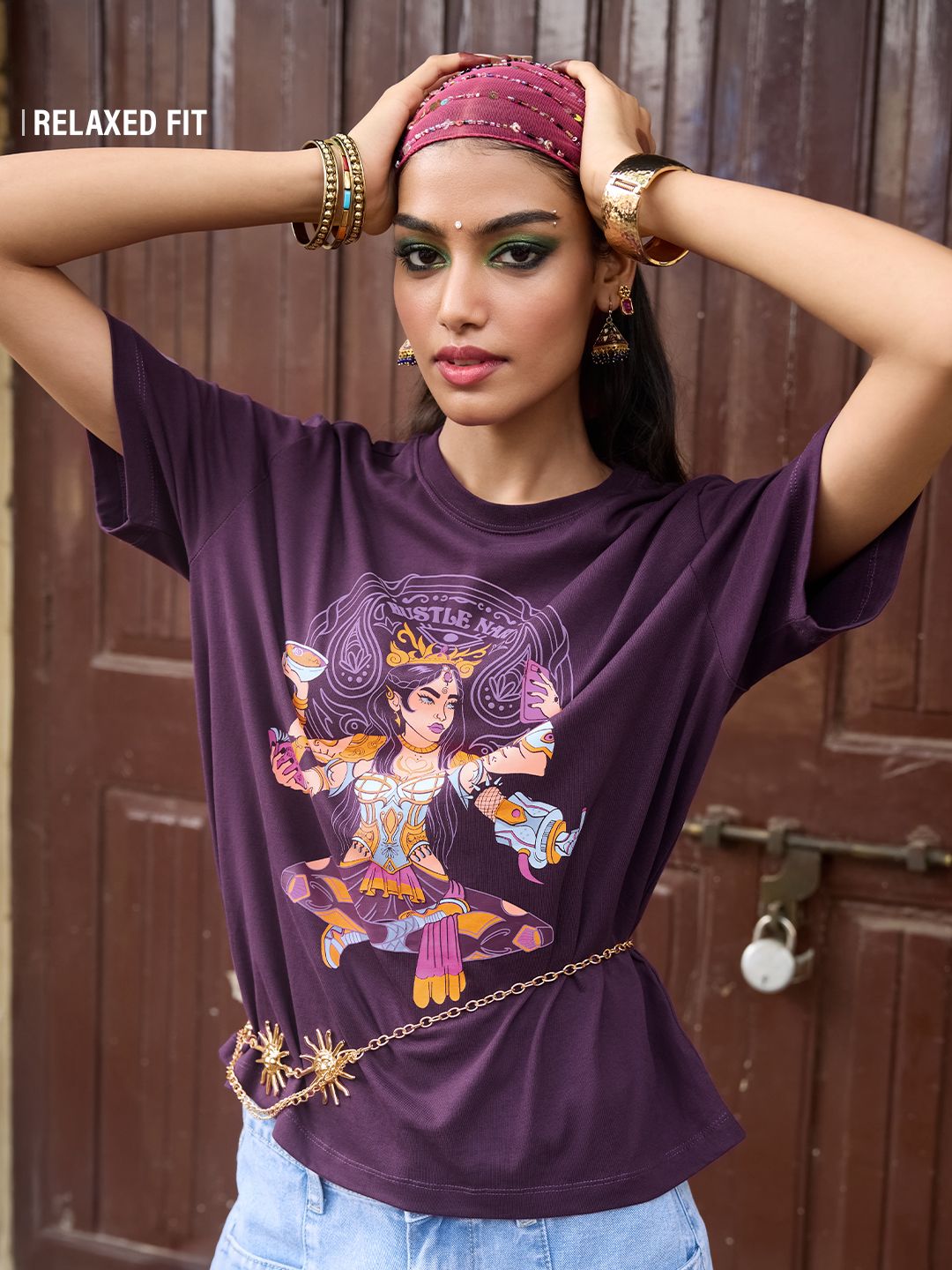 Desi Rebel: Hustle Nari Women Relaxed Fit T-Shirts Online