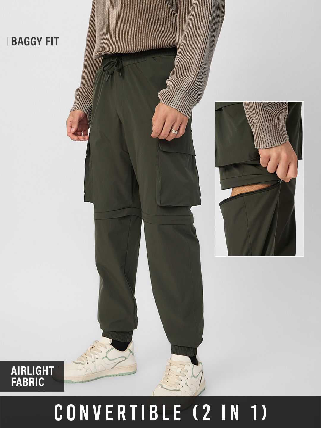 Convertible Joggers: Olive Men Parachute Pants