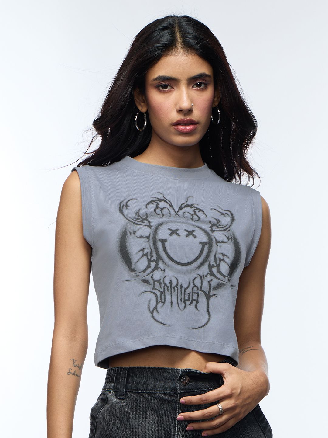 S.W.SMILEY: Grey Zone Women Cropped Tops Online