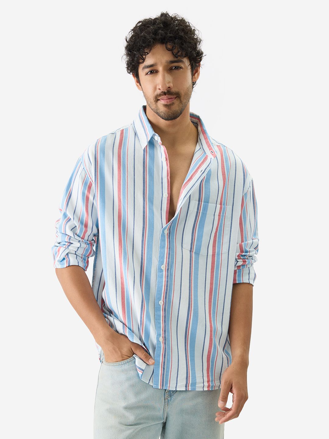 Stripes: Blue, Red Men Relaxed Shirts online