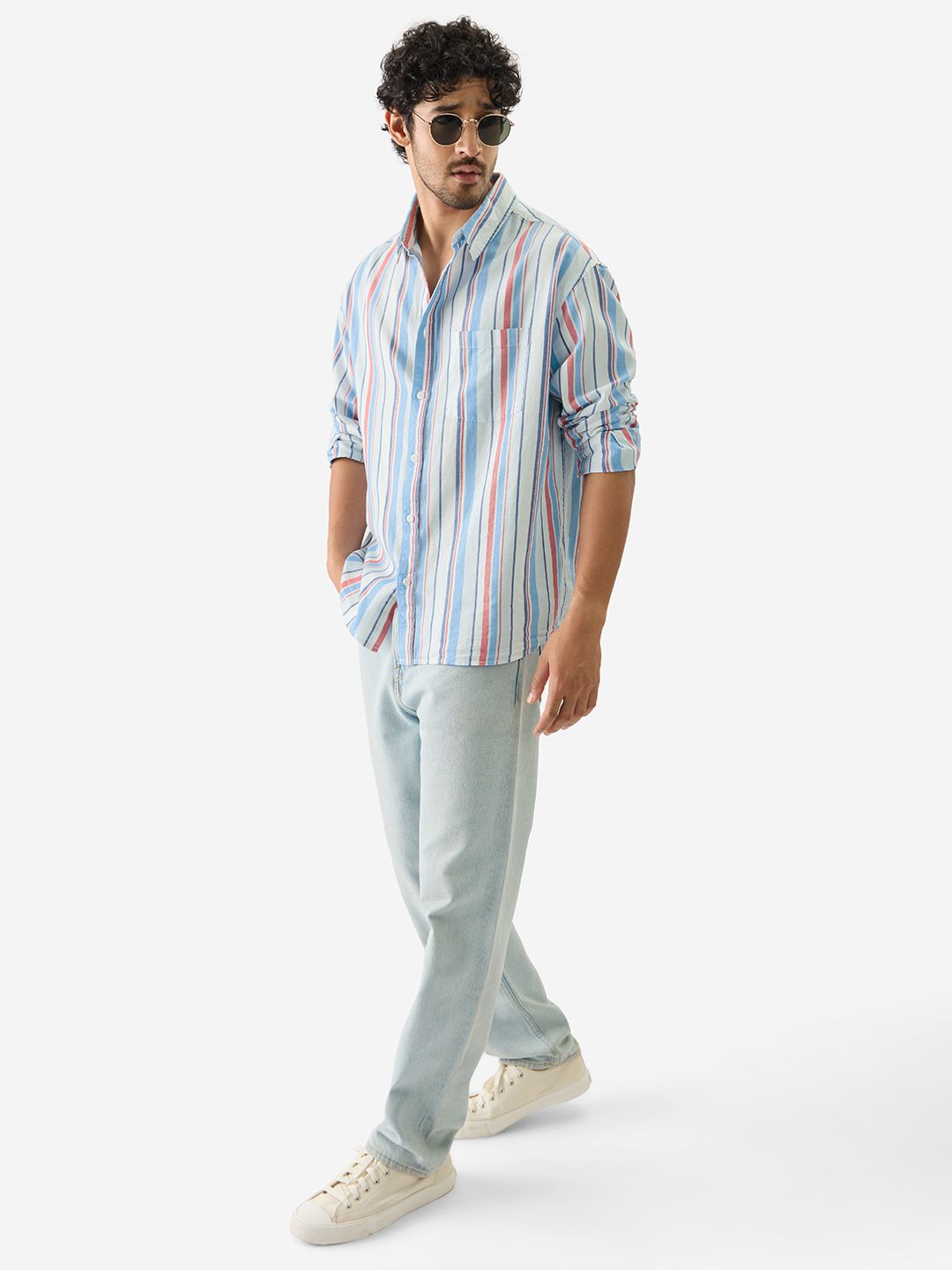 Stripes: Blue, Red Men Relaxed Shirts price