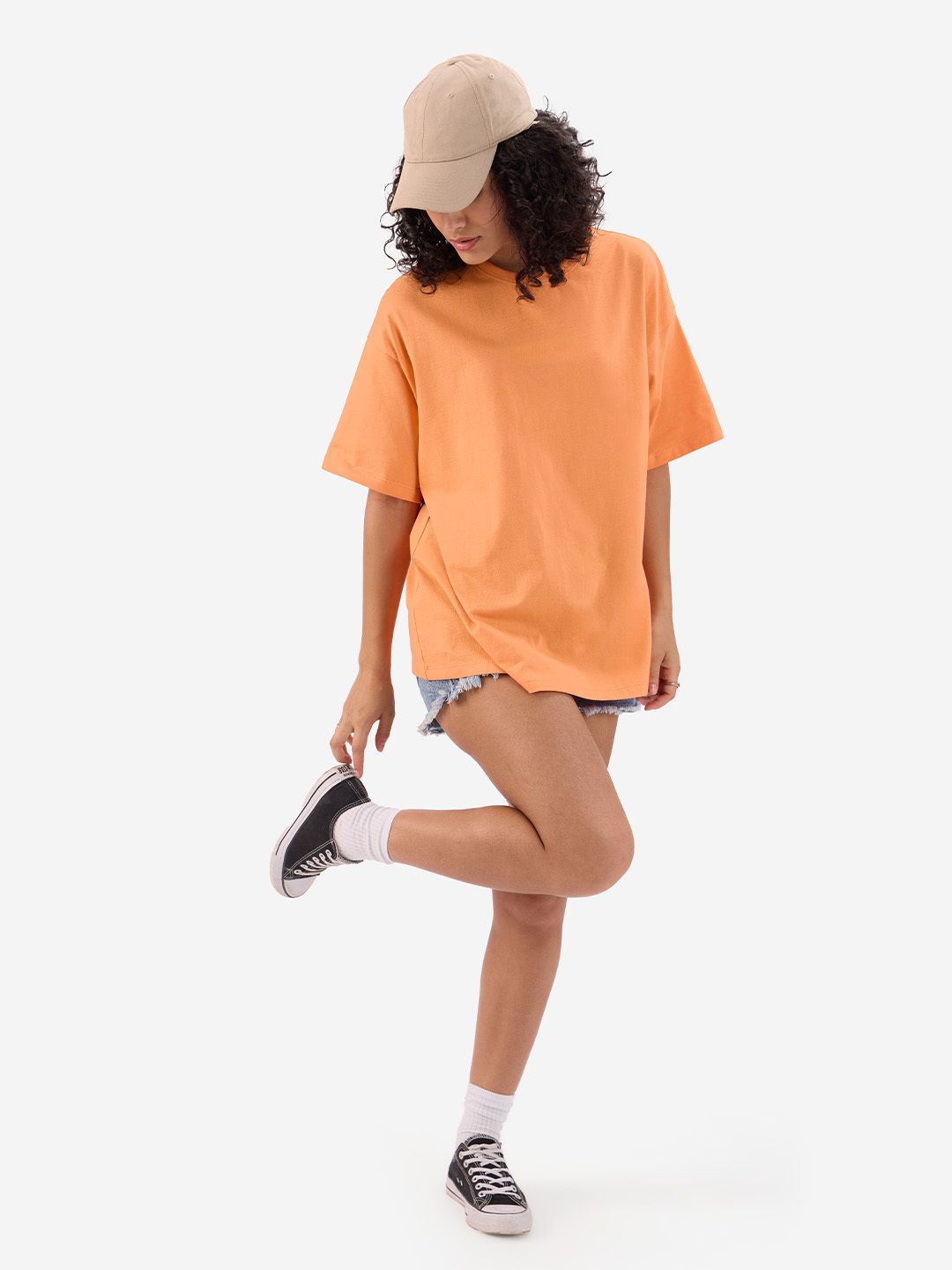 Solids: Papaya Orange Women Oversized T-Shirts online