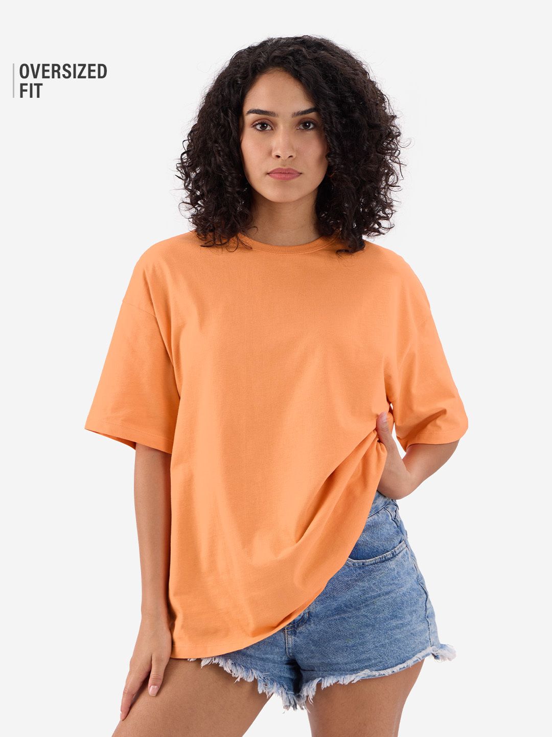 Solids: Papaya Orange Women Oversized T-Shirts