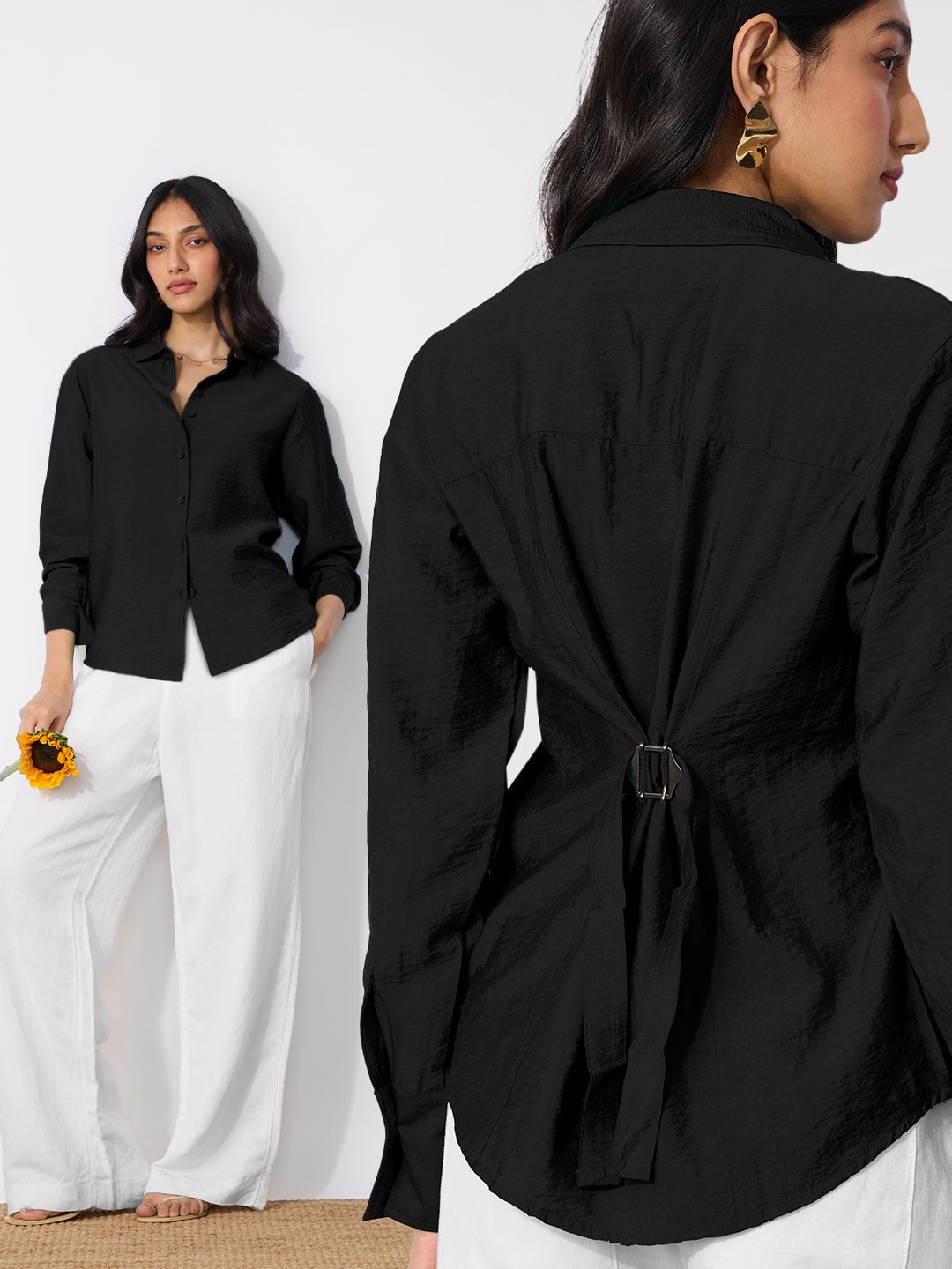 Back Tie Up Shirt: Black